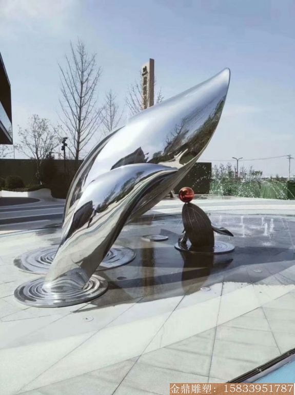 不锈钢镜面海豚雕塑 海洋生物雕塑制作厂家